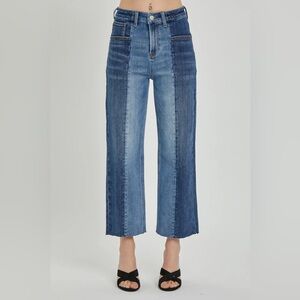 Women’s RISEN Full Size Mid-Rise Waist Two-Tones Jeans with Pockets